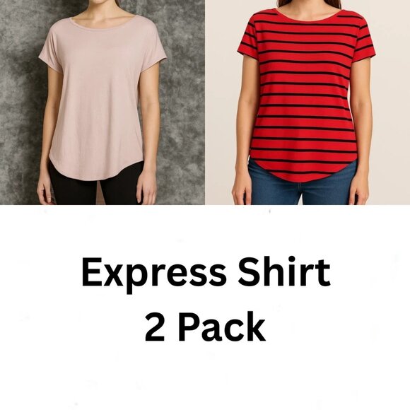 NEW - Lot of 2 Express Basic T-Shirt Top Tee Women Size XS Short Sleeve Summer - Picture 1 of 6